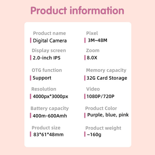 Câmera Digital Para Cartão Antigo De 3 A 12 Anos Ips Birthda