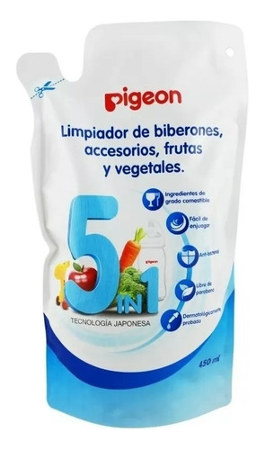 Recarga Limpiador De Biberones 5 En 1 Pigeon 450 Ml Color Blanco