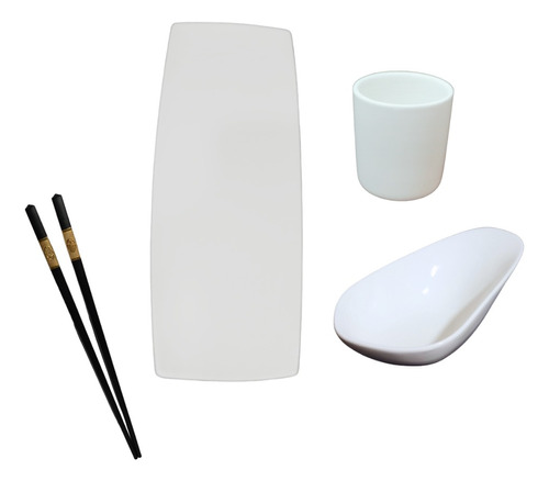 Set Sushi Ceramica Plato Palillos Sake Salsero X4pz Bazar