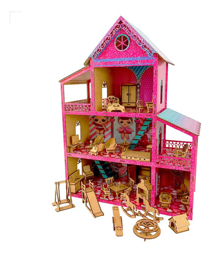 Casinha Boneca 36 Moveis Com Parquinho Desmontados