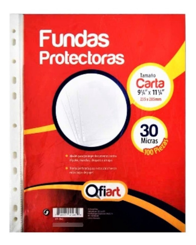 Hojas Fundas Protectoras Tamaño Carta Paquete De 100 Unid