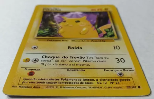 Card Carta Pokémon Tcg Pikachu 40 Ps 58/102 Português Raro