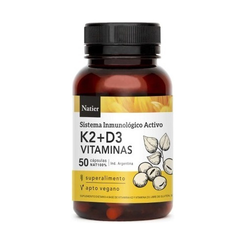 K2 + D3 Vitaminas Sistema Inmune Activo X 50 Caps Natier