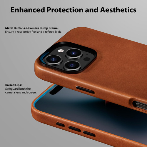 Capa De Couro Belemay Compatível Com iPhone 16 Pro Saddle Br