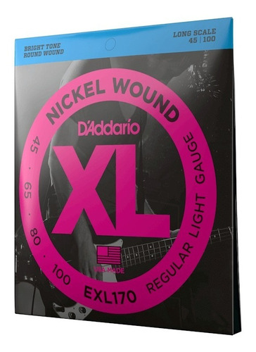 Encordoamento Baixo D'addario Daddario 4 Cordas 045 Exl170