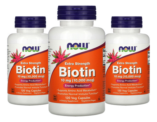 Biotina 10mg Extra Força Now Foods 120veg Caps 3un Sabor Sem sabor