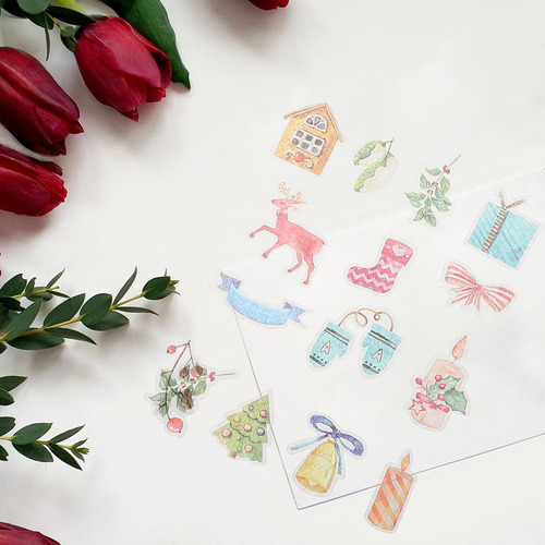 Juego De 4 Pegatinas Para Cuaderno Navideño Con Decoración D