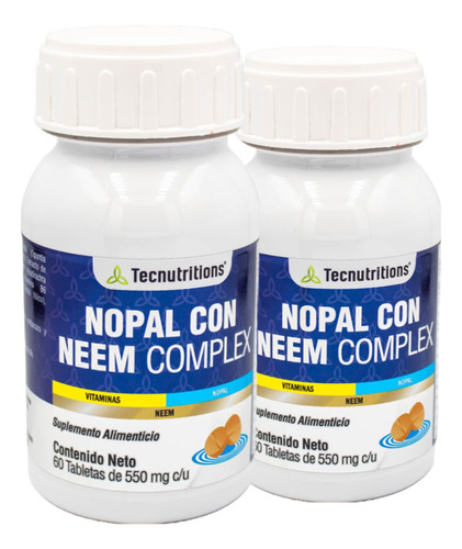 Kit De 2 Suplementos Nopal Con Neem Complex Tecnu® Diabetes Sabor Sin Sabor