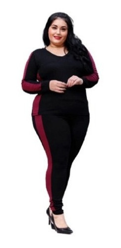 Conjunto Feminino Blusa Manga Longa E Calça Plus Size Mazal 