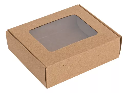 Caja cuadrada Kraft con ventanas transparente, Caja con acetato