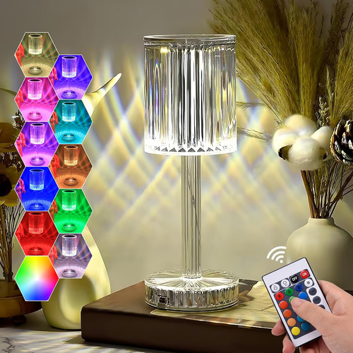 Lámpara De Mesa De Cristal, Lámpara De Mesa Táctil Rgb Que C
