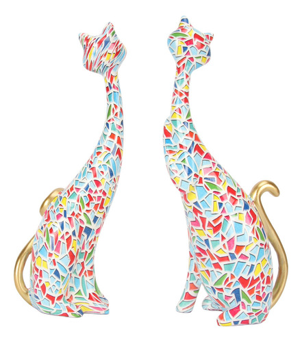 Estatuas Abstractas De Gatos, 2 Piezas, Figuras De Resina