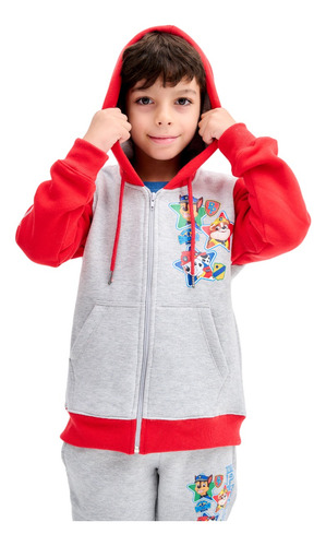 Campera Con Capucha Pawpatrol Melange C/rojo Nickelodeon