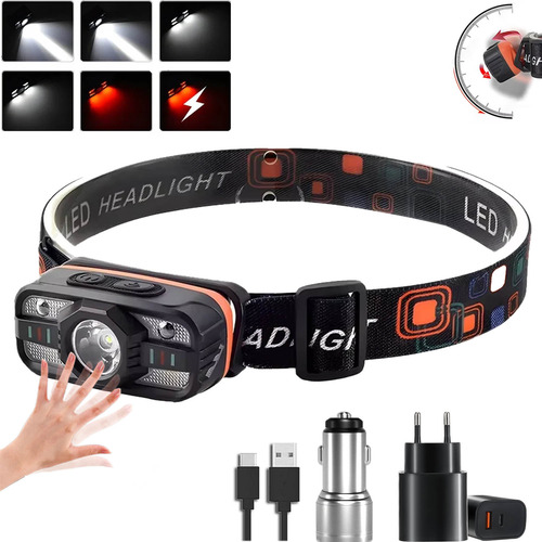 Lámpara De Cabeza Led Recargable Con Sensor Y Luz Roja