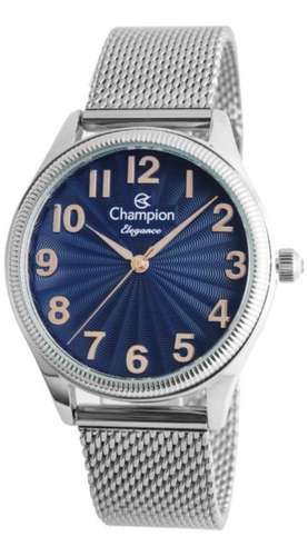 Relógio Feminino Prata Champion Fundo Azul Prova D'agua +nf