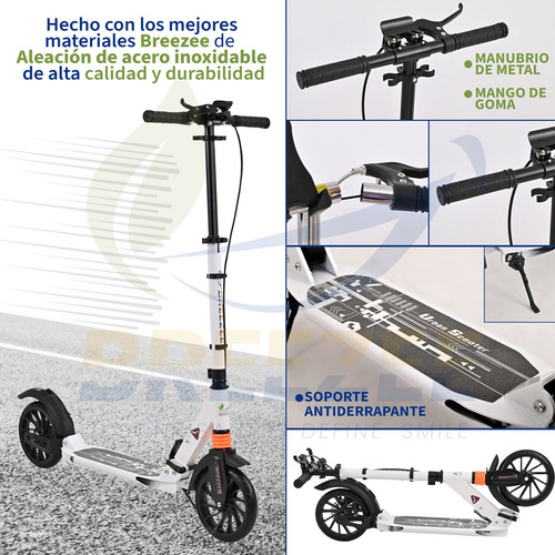 Scooter Plegable Patín Adolescentes Adultos Resistente 150kg Color Blanco