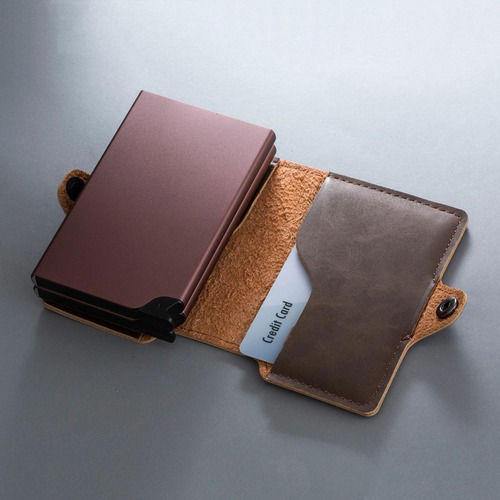 Billetera Doble Walla Wallets Vintage Pardo Cuero Rfid