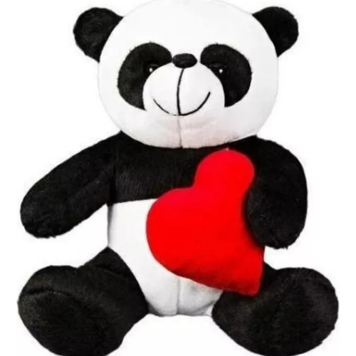 Urso De Pelúcia Panda Pandinha Com Coração 20 Cm