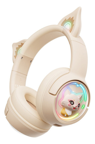 Audífono Gamer Bluetooh Onikuma B5 Kitty Ears Cream Color Blanco