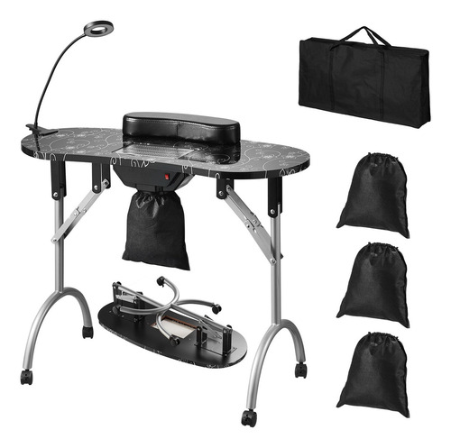 Mesa Profesional Portatil Manicure Uñas Salon Plegable Led Color Negro