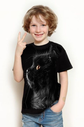 Camiseta Criança Frete Grátis Gato Preto Animais