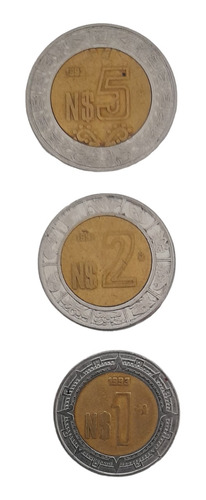 Monedas De 1 , 2, 5 Nuevos Pesos De 1993 C R 2 (Usado)