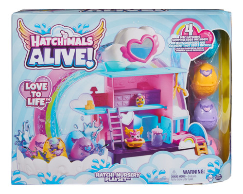 Guardería Hatchimals Alive, 4 Mini Figuras, 13 Accesorios