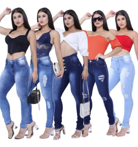 Kit C 5 Cal as Jeans Cintura Alta Feminina Promo o Atacado
