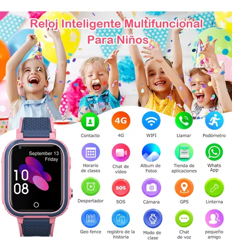Reloj inteligente para niños, rastreador GPS 4G con WiFi, SMS, llamadas,  chat de voz y video, Bluetooth, alarma, podómetro, reloj de pulsera  adecuado