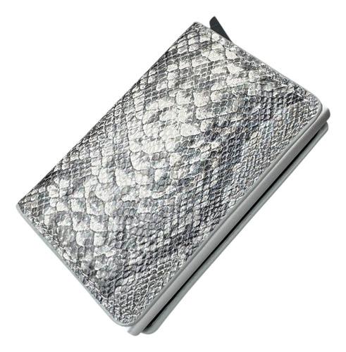 Tarjetero Inteligente Rfid Aluminio Con Cuero Sintético Blanco Con Gris