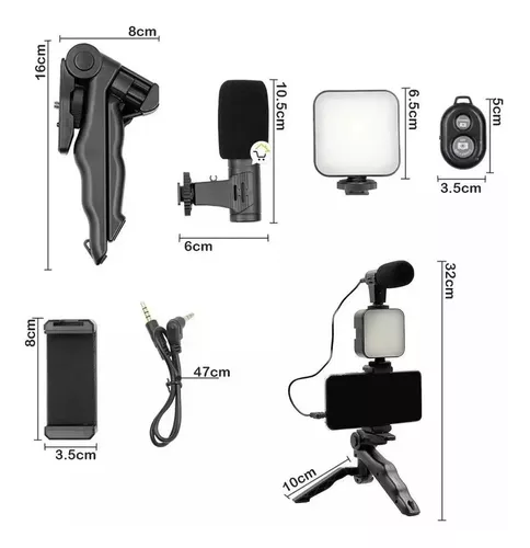 Kit Estabilizador Trípode Soporte Celular Luz Led Micrófono Vlog