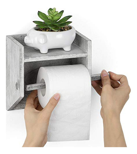 Toilet Paper Holder Wall Mounted Paper Roll Rack Wooden...