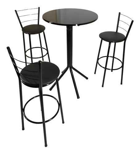 Jogo Mesa Bistro Luxo 3 Banqueta Alta Aço Bar Cozinha Cor Preto Desenho Do Tecido Das Cadeiras Liso