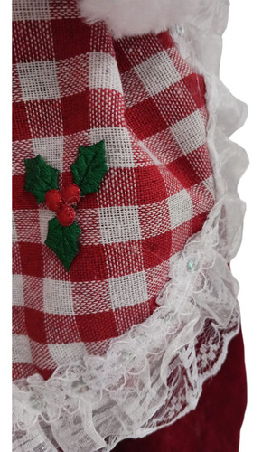Mamãe Noel 45cm Vermelha Com Saia Xadrez E Saco Presente