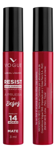 Labial Vogue Resist 3ml Acabado Mate Color Invencible