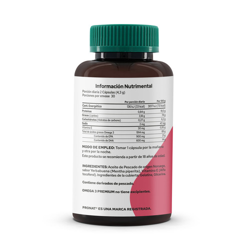Imagen 5 de 5 de Suplemento Omega 3 Premium Concentrado (60 Caps) - Pronat Sabor Sin Sabor