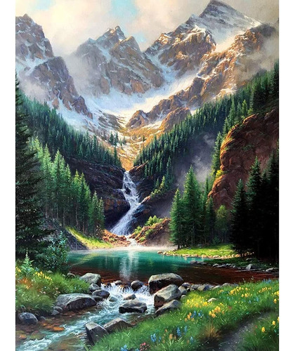 Kit Pintura Con Diamantes Paisaje Montana Cascada 30x40cm