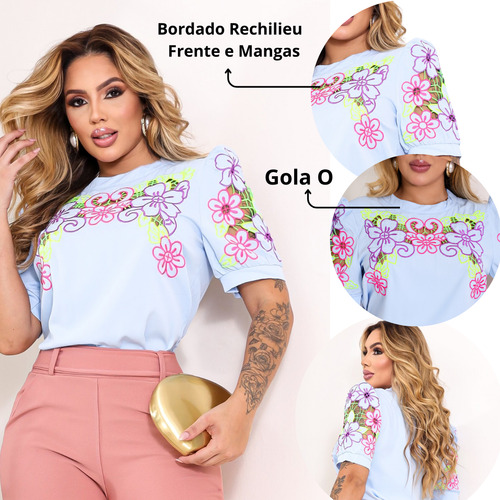 Blusa Bordada Rechilieu Feminina Moda Evangélica Premium