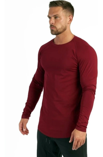Imagen 2 de 9 de Remera Entallada Hombre Manga Ranglan Larga Algodón Jersey Premiun A15