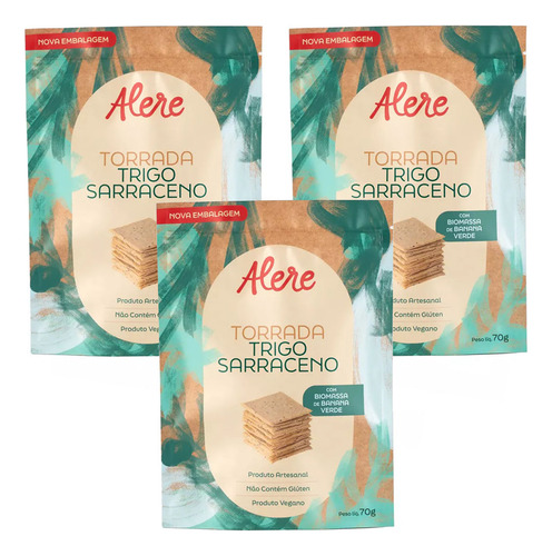 Kit 3x: Torrada De Trigo Sarraceno Sem GlĂșten Alere 70g