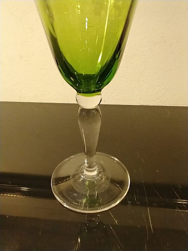 Antigua Copa De Colección Verde Grabada Al Ácido 16 Cm