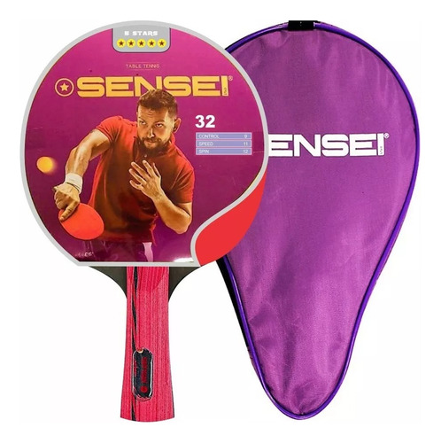 Paleta De Ping Pong Sensei 5* Star Estrellas Con Funda Rojo/negro An (anatómico)