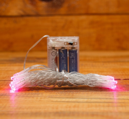 Imagen 1 de 3 de Serie Luces Navidad Con 30 Leds 3mt Pilas Luz Rosa