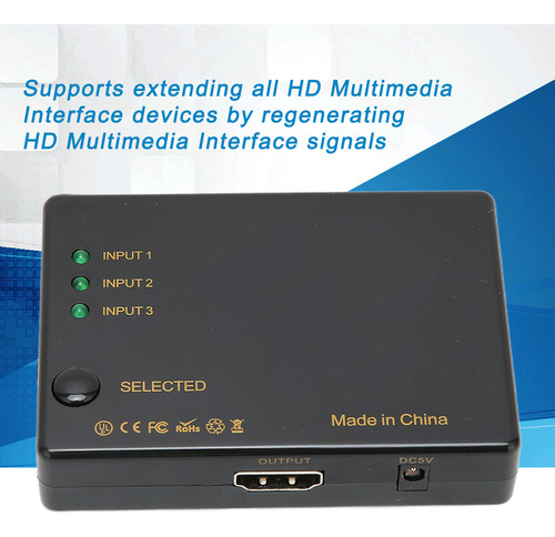 Conmutador De Interfaz Multimedia Hd, 3 Entradas Y 1 Salida,