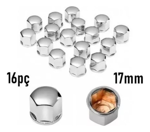 Jogo Com 16 Capas Cromadas 17 Mm Para Cabeça De Parafusos
