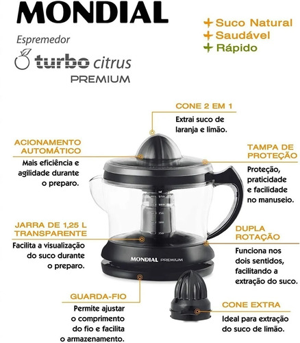 Espremedor Elétrico Mondial Premium E-02 1.25l 30w 110v