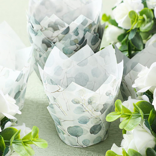 200 Envoltorio De Tulipanes Verdes Para Cupcakes, Tulipán Pa