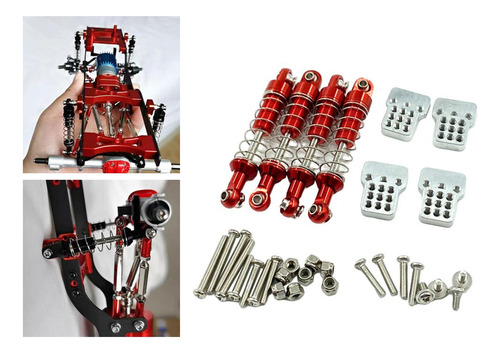 4x Rc Amortiguador De Choque De Metal Y Soporte De Rojo