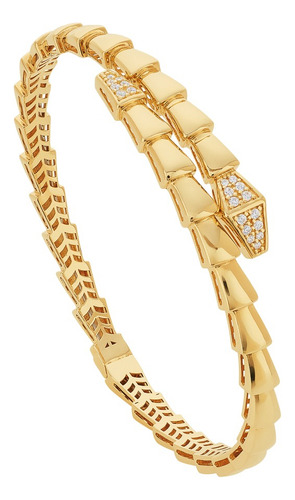 Bracelete Cobra Serp Cravejado Ouro 18k 750 Pulso Médio Comprimento 18 Cm Cor Dourado Diâmetro 5