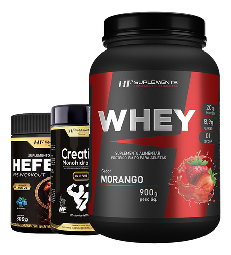 Whey Protein Morango 900g + Pré Treino Blueberry Creatina